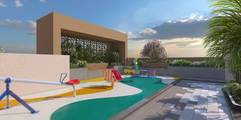 Children's play area with colourful soft flooring and play equipment